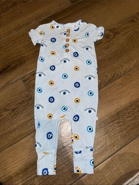 Blue & Yellow Fiona Eye-Print Kids One-Piece Romper